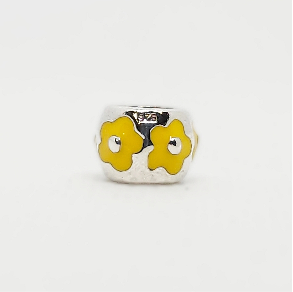 Pandora style Yellow Daisies Flowered Sterling Silver Bead